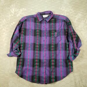 VTG Khazana Top Blouse Purple Plaid Shoulder Pads 80s? Sz Md